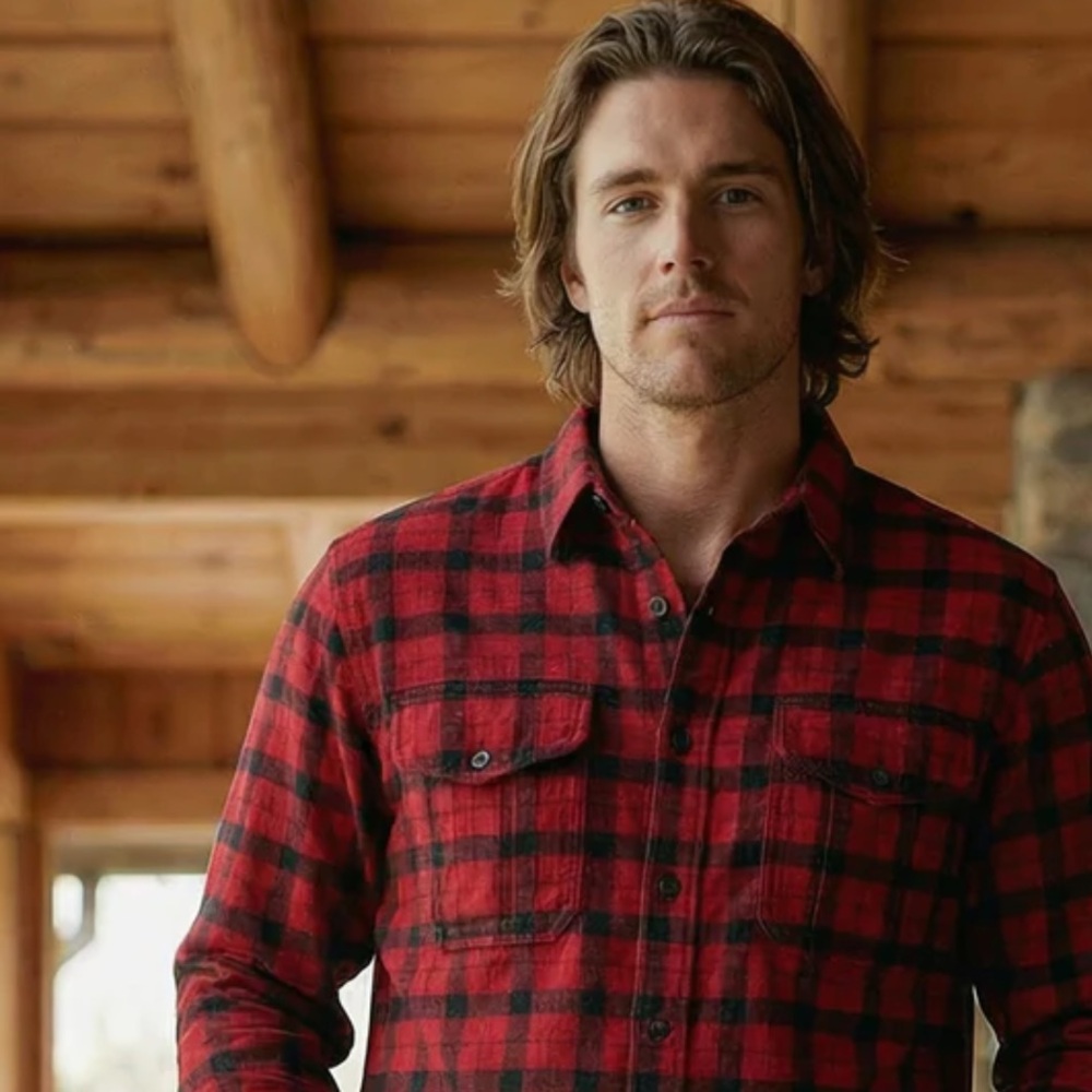 Filson Men's Alaskan Guide Shirt In Red and Black Plaid Flannel - Picture 2 of 10